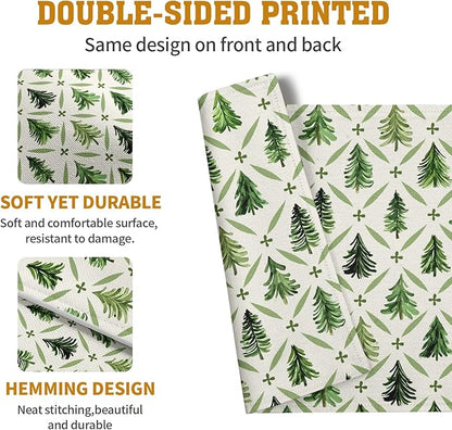 Double-sided pine tree placemat set with matching sage green print on both sides.