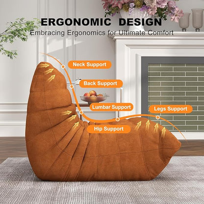 Amber Orange Ripple Loveseat Floor Sofa - Togo-Style Foam Lounge Sofa for Bold Living Rooms, Boho Interiors, and Family Moments Worth Remembering