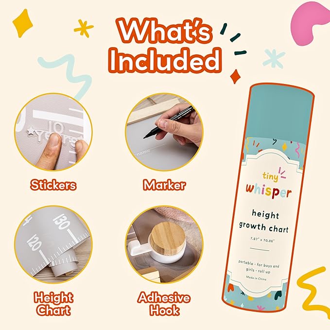 Height chart set with stickers, marker, and adhesive hook included
