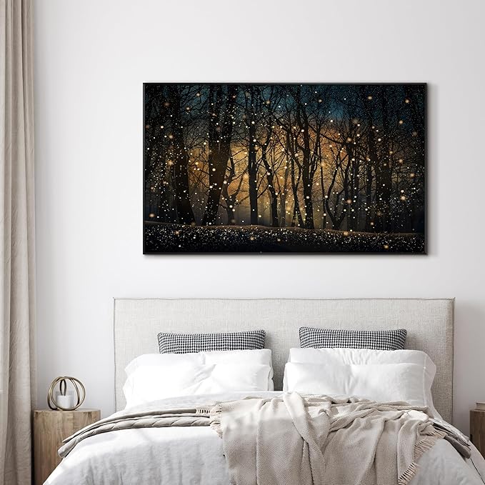 Magical Firefly Night Forest Framed Wall Art – Extra Large 30"x60" Enchanted Woodland Scene | Statement Home Decor for Living Room & Bedroom