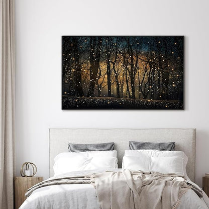 Magical Firefly Night Forest Framed Wall Art – Extra Large 30"x60" Enchanted Woodland Scene | Statement Home Decor for Living Room & Bedroom