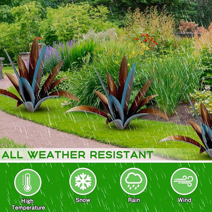 Blue Metal Agave Garden Sculpture - 12-Leaf Rustic Outdoor and Indoor Decor