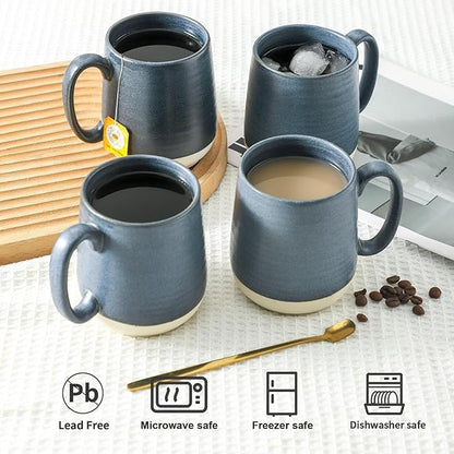 Deep Blue Colorblocking Porcelain Coffee Mugs – Set of 4 | 15oz Modern Design | Christmas Gift | Dishwasher & Microwave Safe