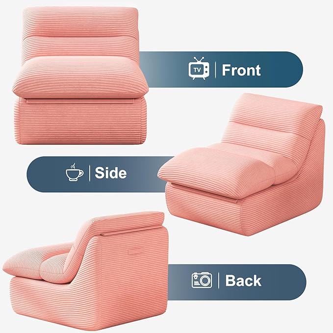 Coral Pink Corduroy Ergonomic Floor Lounge Chair - Structured Memory Foam Seat with Lumbar Support for Pink Nursery, Reading Corner, and Warm Joyful Interiors