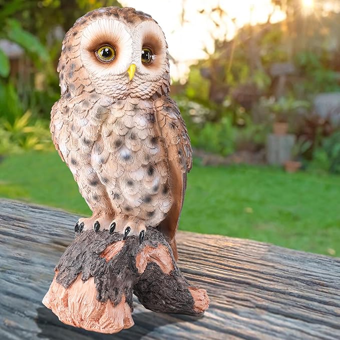 Hand-Painted Owl Garden Statue - UV-Protected Resin Outdoor Decor for Porch, Patio, Lawn, Yard, Balcony, and Windowsill