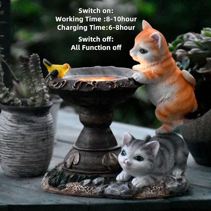 Multicolor Cat Solar Garden Statue with LED Lights - Resin Outdoor Figurine for Garden, Lawn, Patio, Porch, Yard, and Pond Decor