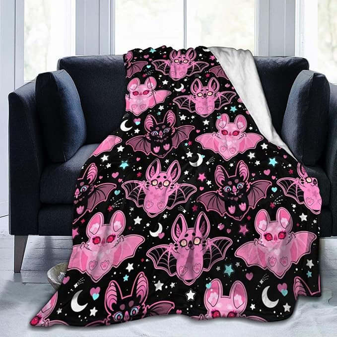 Pink Bat Fleece Throw Blanket – 60"x50" | Soft Cute Halloween Blanket for Kids, Girls & Adults | Couch, Sofa & Bed Throw