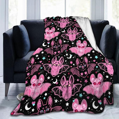 Pink Bat Fleece Throw Blanket – 60"x50" | Soft Cute Halloween Blanket for Kids, Girls & Adults | Couch, Sofa & Bed Throw