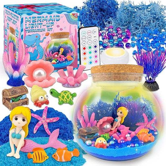 Mermaid Terrarium Craft Kit for Kids – DIY LED Night Light | 12 Colours Remote Control | Ages 5-12 | Mermaid Birthday Gift for Girls