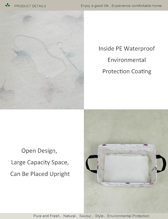 Watercolor Floral Canvas Storage Hamper Basket - Foldable Waterproof Flower and Butterfly Bin for Girls Room, Bathroom, and Gift Hampers