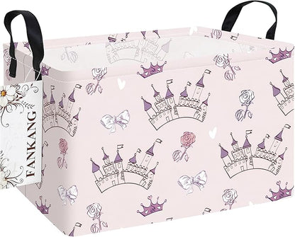 Princess Castle Foldable Storage Bin – 14.9"x10.2"x9" | Waterproof Canvas | Kids Toy Laundry Basket for Nursery Bedroom & Playroom