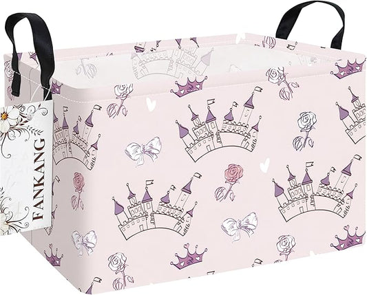 Princess Castle Foldable Storage Bin – 14.9"x10.2"x9" | Waterproof Canvas | Kids Toy Laundry Basket for Nursery Bedroom & Playroom