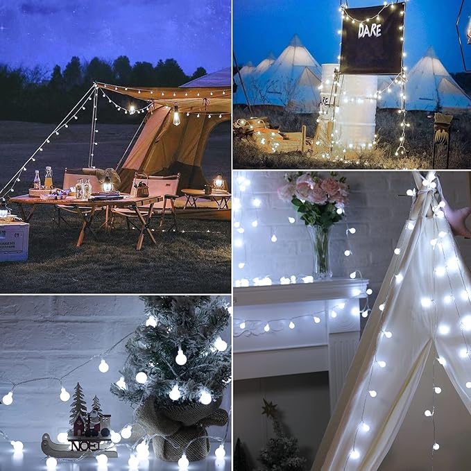 Pure White Globe String Lights – 33ft 100 LED | IP44 Waterproof | Remote Dimmer Timer 8 Modes | Indoor Outdoor Party Wedding Garden Christmas