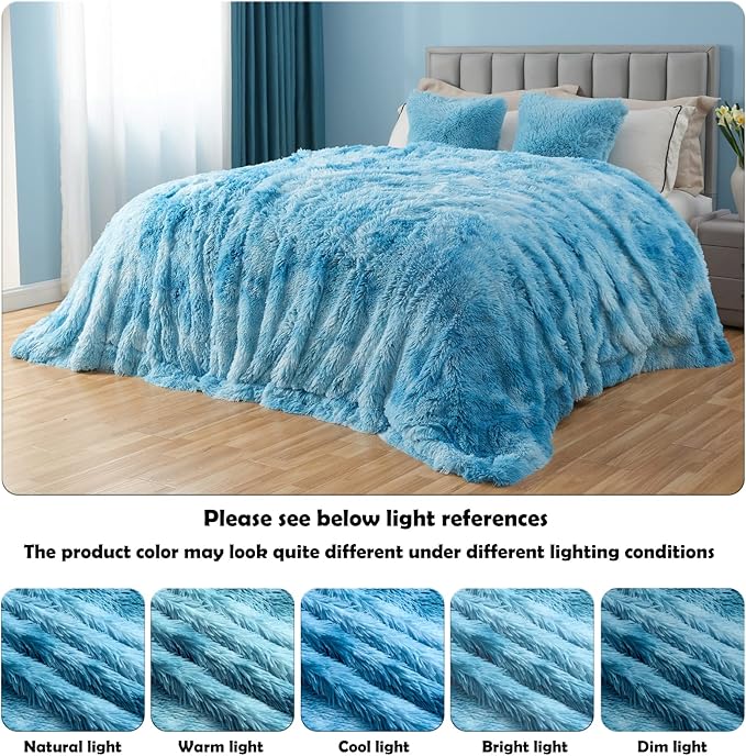 Tie-Dye Ocean Blue Faux Fur Throw Blanket – 50"x60" | 1.5" Deep Shaggy Plush | Boho Couch Throw for Sofa & Bed