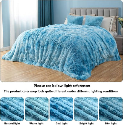 Tie-Dye Ocean Blue Faux Fur Throw Blanket – 60"x80" Twin Size | 1.5" Deep Shaggy Plush | Boho Bed Throw for Sofa & Twin Bed