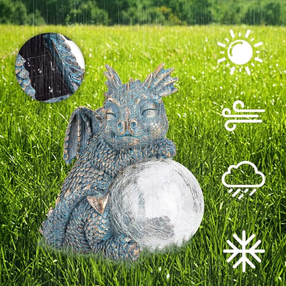 Blue dragon solar garden light with crackled glass globe