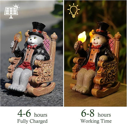 Cat Solar Garden Statue with Glowing Magic Wand - IP65 Waterproof Resin Decor