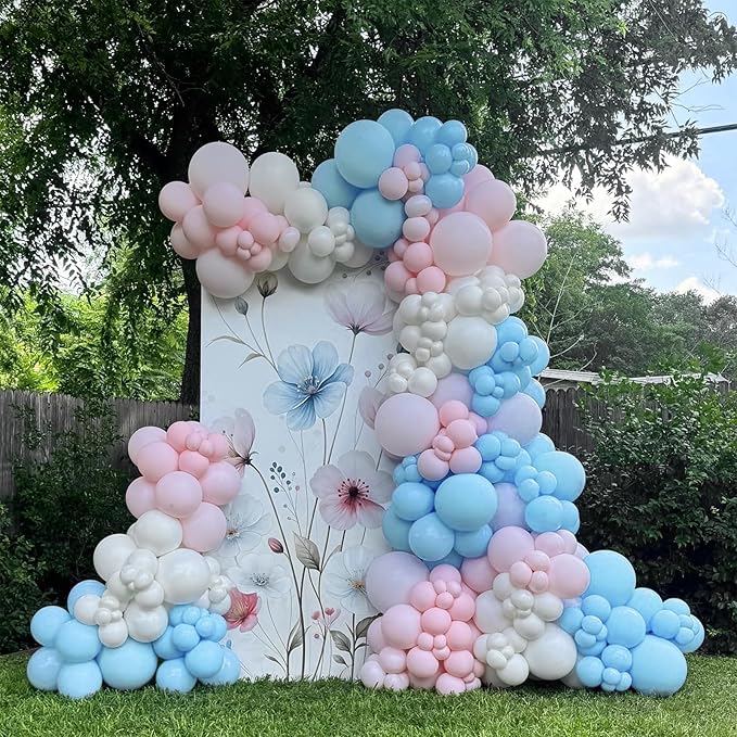 Pink & Blue Confetti Balloon Set – 35pcs 12" | Pastel Pink Blue White & Gold Confetti | Gender Reveal Baby Shower Birthday Bachelorette