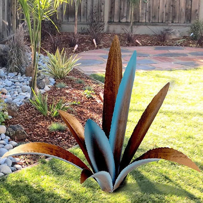 Metal Agave Plant Sculpture - 9-Leaf Rustic Garden and Patio Decor