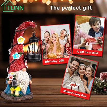 TIJNN Solar Garden Gnome Statue with Lantern, Dwarf Gardener Outdoor Decor for Patio, Yard, Porch Garden Gifts