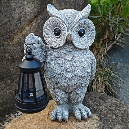 Solar Owl Garden Statue Holding Lantern - Realistic Resin Outdoor Decor