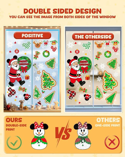 Double-sided Christmas window clings with positive and opposite-side designs