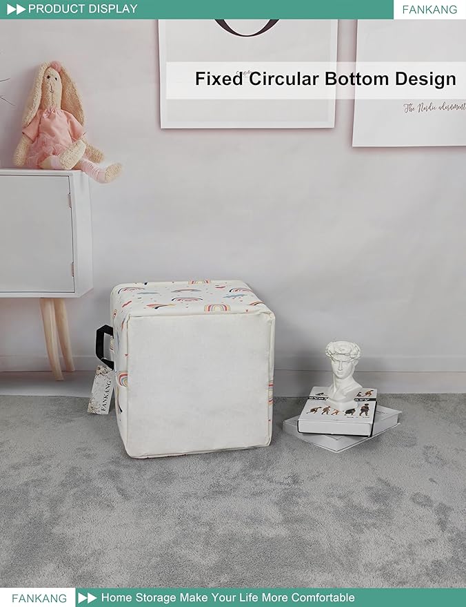 Rainbow Canvas Storage Hamper Basket - Foldable Waterproof Pastel Nursery Bin for Baby Gifts, Toy Storage, and Hamper Building
