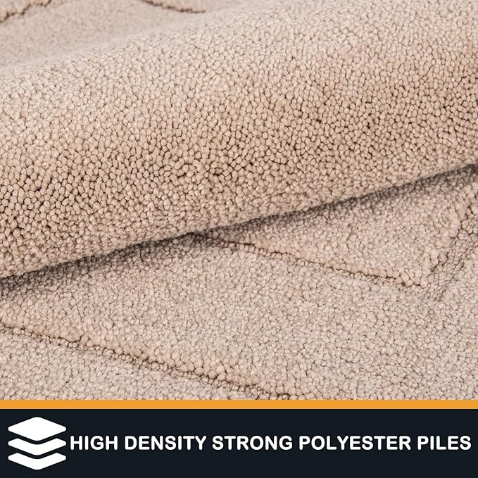 Beige loop-pile runner rug close-up, showing dense high-texture surface and binding.