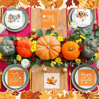 Fall Thanksgiving Paper Napkins, 150 Count, 5 x 5 Inches – Scalloped Pumpkin Cocktail & Dessert Napkins for Autumn Harvest Parties, Dinner Tables, Weddings, Bathroom Decor & Decoupage