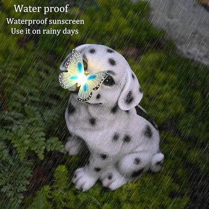 Dalmatian Solar Garden Statue with LED Light - Black and White Resin Outdoor Decor