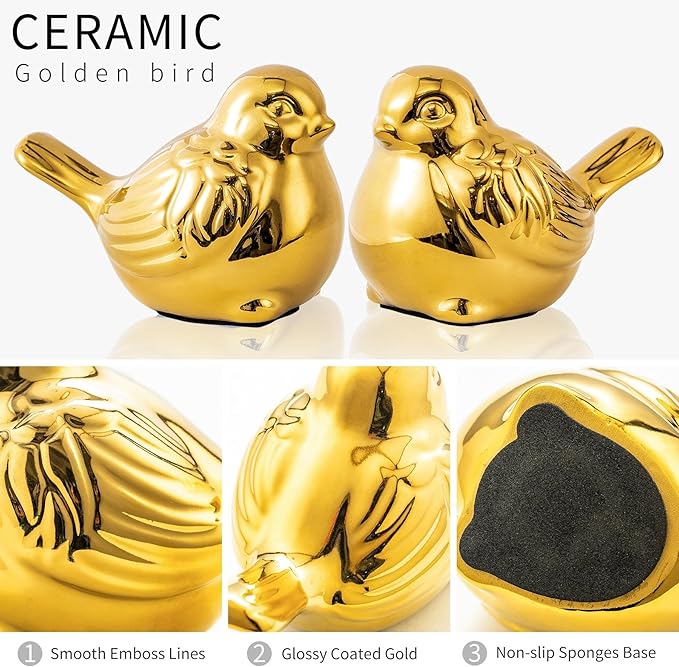 Set of 2 Ceramic Bird Figurines - Modern Boho Home and Office Decor