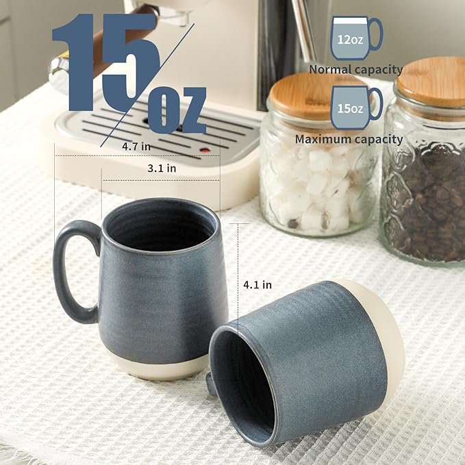 Deep Blue Colorblocking Porcelain Coffee Mugs – Set of 4 | 15oz Modern Design | Christmas Gift | Dishwasher & Microwave Safe