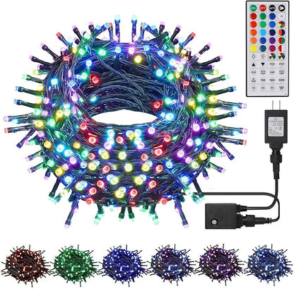 66ft RGB Christmas mini string lights with blue wire, 200 LED bulbs, remote and power controller