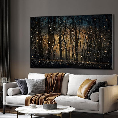 Magical Firefly Night Forest Framed Wall Art – XL 46"x72" Enchanted Woodland Scene | Grand Statement Home Decor for Living Room & Bedroom