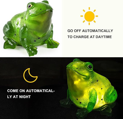 Green Solar Frog Garden Statue Light - Polyresin Outdoor Lawn and Patio Decor