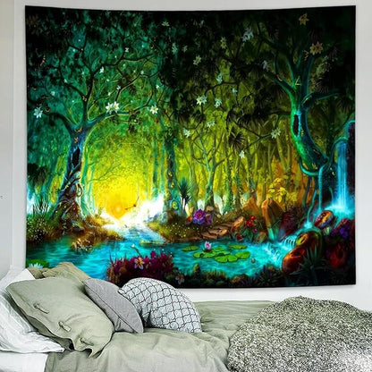 Fantasy Forest Mystical River Tapestry – 70.8"x92.5" Extra Large | 3D HD Print Sunrise Sunset Enchanted Landscape | Psychedelic Feature Wall Hanging for Bedroom & Living Room