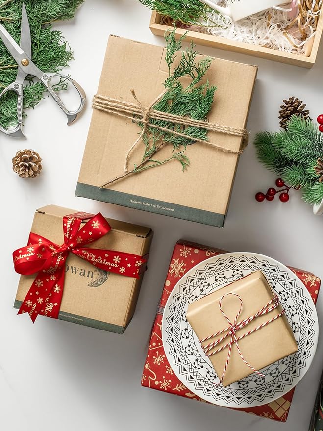 Gift-ready DOWAN ceramic mug set in colorful patterns, wrapped in decorative holiday boxes
