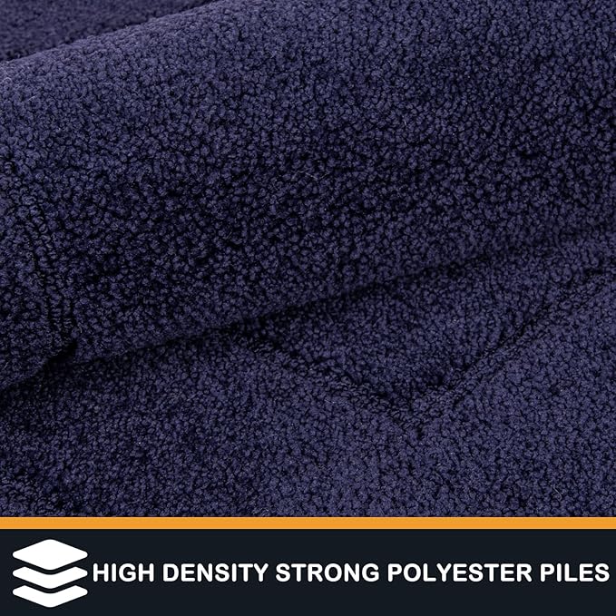 Navy blue dense low-pile polyester runner with short looped texture