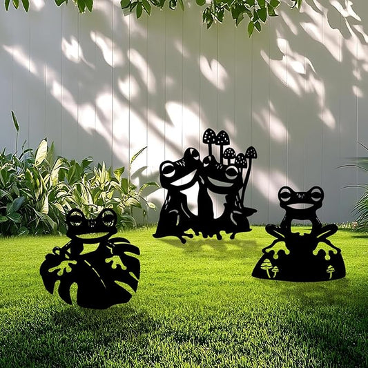 3-Pack Frog Metal Garden Stakes - Weather-Resistant Yard and Patio Decor