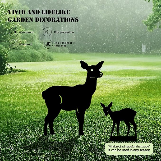 3-Pack Deer Metal Garden Stakes - Weather-Resistant Woodland Yard Decor