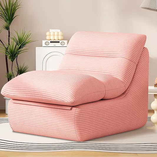Coral Pink Corduroy Ergonomic Floor Lounge Chair - Structured Memory Foam Seat with Lumbar Support for Pink Nursery, Reading Corner, and Warm Joyful Interiors