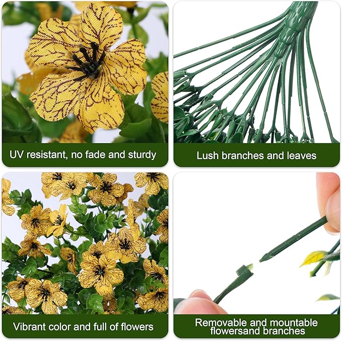 Yellow faux daisy flower bundle with green leaves and thin hanging stems