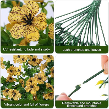 Yellow faux daisy flower bundle with green leaves and thin hanging stems