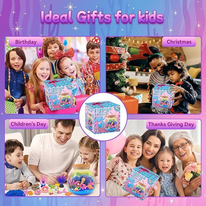 Mermaid Terrarium Craft Kit for Kids – DIY LED Night Light | 12 Colours Remote Control | Ages 5-12 | Mermaid Birthday Gift for Girls