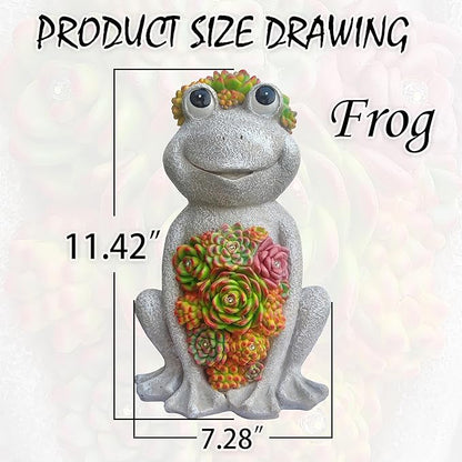 Large Frog Solar Garden Light with Succulents - Hand-Painted Resin Figurine with 8 Warm White LEDs for Lawn, Patio, Yard, and Balcony