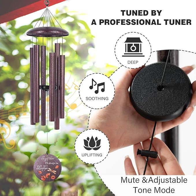 Personalized deep-tone wind chime with adjustable mute & tone mode and three hanging rods