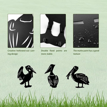 3-Pack Pelican Metal Garden Stakes - Weather-Resistant Bird Yard Decor