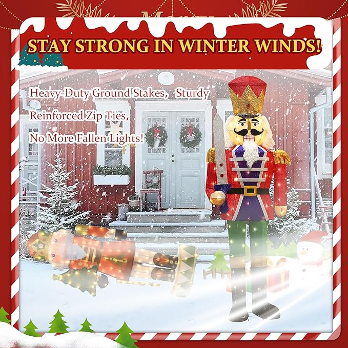 Lighted nutcracker outdoor decoration package with red coat and multicolor LED glow