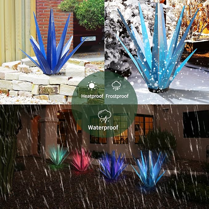 Metal Agave Garden Sculpture with Solar Light - Large Handmade Rustic Outdoor Decor