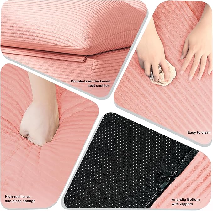Coral Pink Corduroy Ergonomic Floor Lounge Chair - Structured Memory Foam Seat with Lumbar Support for Pink Nursery, Reading Corner, and Warm Joyful Interiors